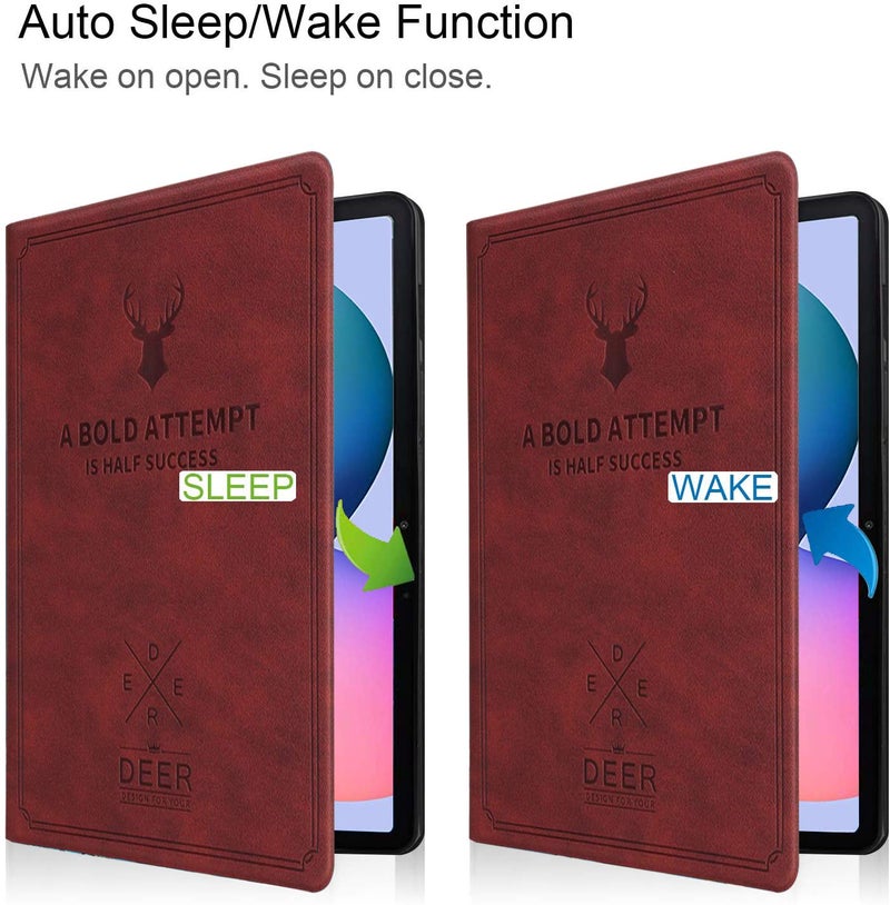 Robustrion Deer Flip Stand Case Cover [Auto Sleep Wake] with S Pen Holder for Samsung Galaxy Tab S6 Lite Tablet Cover 10.4 inch SM-P610/P615/P613 - Deer Vine Red - Image 2