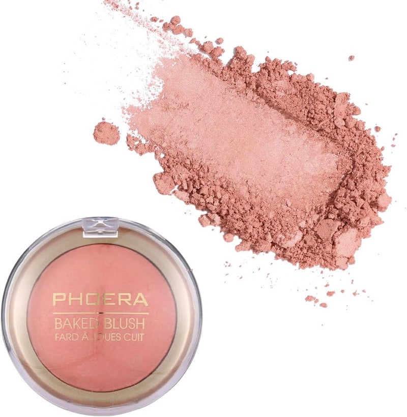 Phoera Baked Powder Blush Richly Pigmented Buildable MultiTonal Mineral Blush for a Youthful Glow Satin Shimmery Shades Available in 6 Shades 203 Ethereal One Size