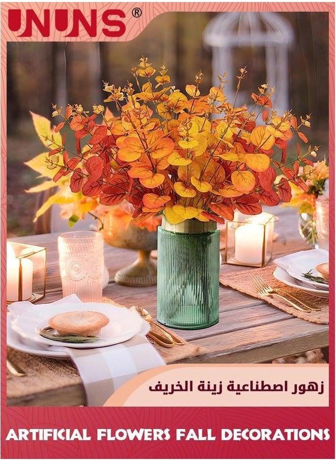 UNUNS Artificial Flowers Fall Decoration,6 Branches Eucalyptus Stems Leaves,Autumn Leaf Branches,Artificial Plants Decorations,Fake Home Floral For Thanksgiving Festival Autumn Decor  - Image 2