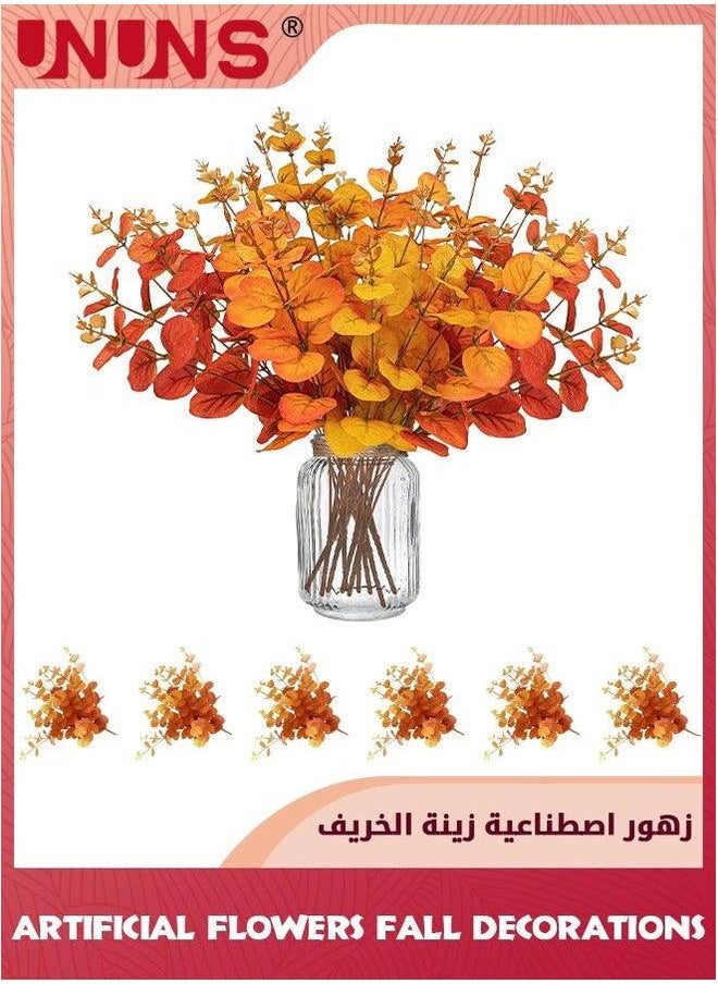 UNUNS Artificial Flowers Fall Decoration,6 Branches Eucalyptus Stems Leaves,Autumn Leaf Branches,Artificial Plants Decorations,Fake Home Floral For Thanksgiving Festival Autumn Decor  - Image 1