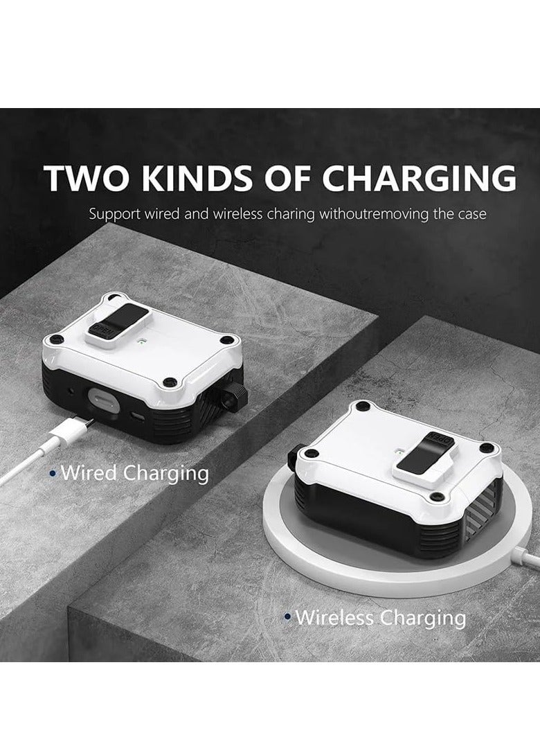 حافظة لجهاز Airpods4 بقفل مع سلسلة مفاتيح وغطاء واقٍ مدرع عسكري متين للرجال والنساء، غطاء مقاوم للصدمات (أبيض) - Image 3