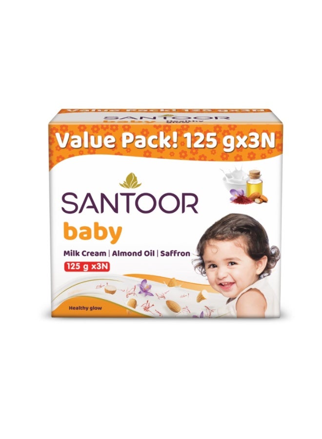 سانتور صابون استحمام للأطفال من سانتور مع كريم الحليب والزعفران وزيت اللوز لبشرة ناعمة ونضرة| تركيبة ذات رغوة لطيفة وغنية مع عطر خفيف| 125 جرام × 3 - Image 1
