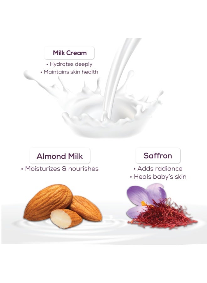 سانتور صابون استحمام للأطفال من سانتور مع كريم الحليب والزعفران وزيت اللوز لبشرة ناعمة ونضرة| تركيبة ذات رغوة لطيفة وغنية مع عطر خفيف| 125 جرام × 3 - Image 4