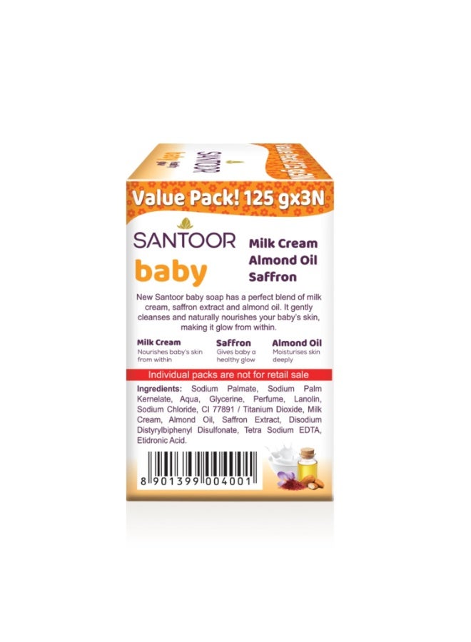 سانتور صابون استحمام للأطفال من سانتور مع كريم الحليب والزعفران وزيت اللوز لبشرة ناعمة ونضرة| تركيبة ذات رغوة لطيفة وغنية مع عطر خفيف| 125 جرام × 3 - Image 5