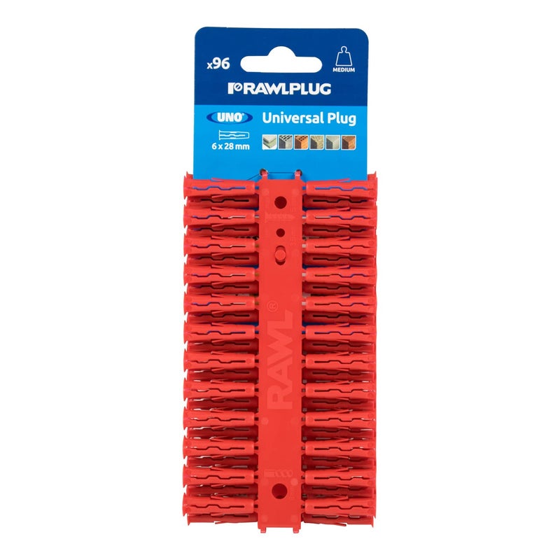 Rawlplug Uno Universal Contract Wallplug 6 mm RED | Rawl Plugs for Plasterboard, Masonry, Brick, Concrete | Solid Wall Plug Anti Rotation Features | Plasterboard Fixings Plug Pack of 96,R-U1-RED-96-C - Image 1