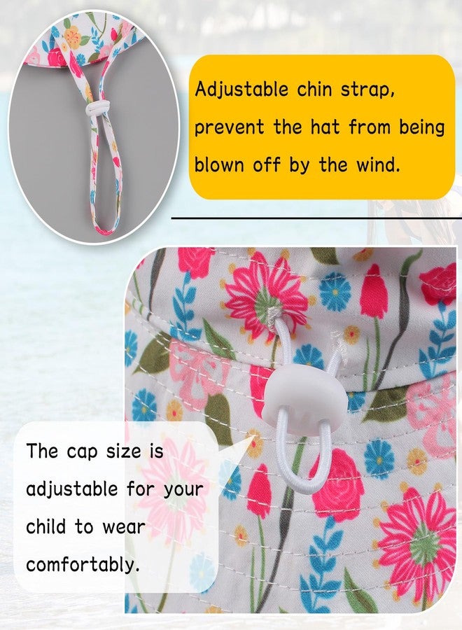 Peecabe Summer Baby Sun Hat for Boys Girls UPF 50+ Wide Brim Toddle Bucket Hat Adjustable Baby Beach Cap 0-8 Years (Rose Flowers, 2-8 Years) - Image 2