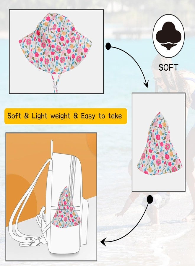 Peecabe Summer Baby Sun Hat for Boys Girls UPF 50+ Wide Brim Toddle Bucket Hat Adjustable Baby Beach Cap 0-8 Years (Rose Flowers, 2-8 Years) - Image 4