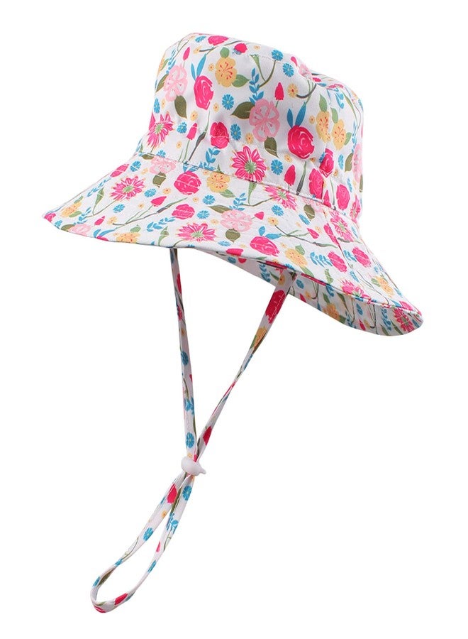 Peecabe Summer Baby Sun Hat for Boys Girls UPF 50+ Wide Brim Toddle Bucket Hat Adjustable Baby Beach Cap 0-8 Years (Rose Flowers, 2-8 Years) - Image 1