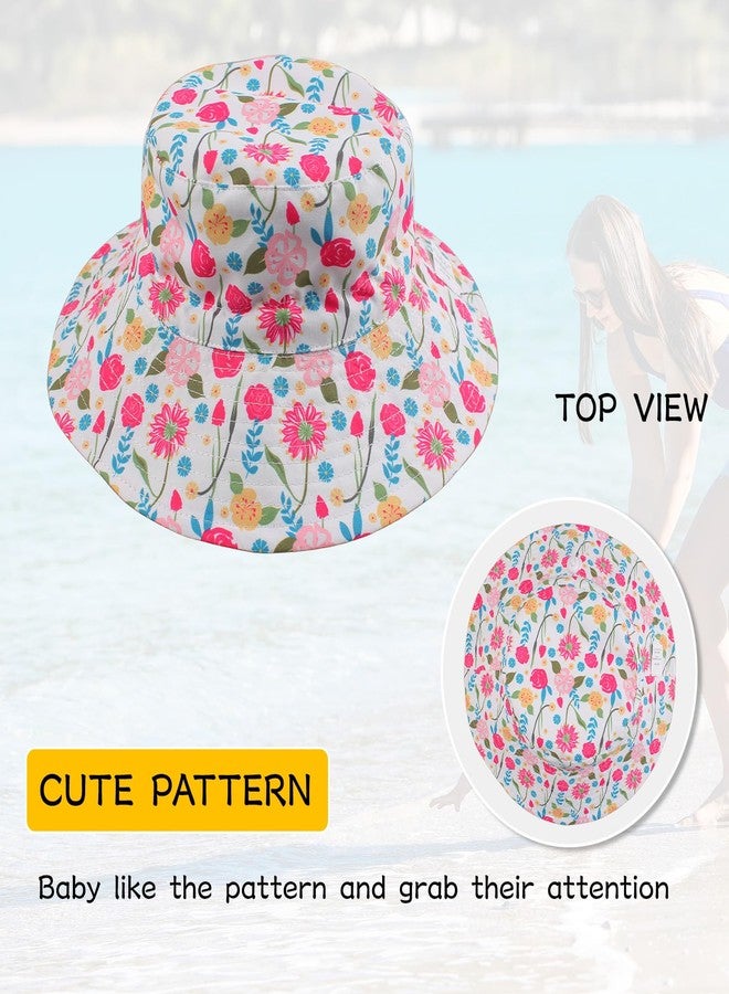 Peecabe Summer Baby Sun Hat for Boys Girls UPF 50+ Wide Brim Toddle Bucket Hat Adjustable Baby Beach Cap 0-8 Years (Rose Flowers, 2-8 Years) - Image 5