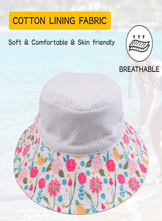 Peecabe Summer Baby Sun Hat for Boys Girls UPF 50+ Wide Brim Toddle Bucket Hat Adjustable Baby Beach Cap 0-8 Years (Rose Flowers, 2-8 Years) - Image 3