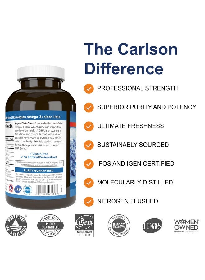 Carlson جواهر كارلسون سوبر DHA - 500 ملغ مكملات DHA، 640 ملغ أحماض دهنية، تركيز زيت السمك النرويجي، سمك مصطاد من البرية، كبسولات زيت السمك المستدام، 240 كبسولة لينة - Image 2