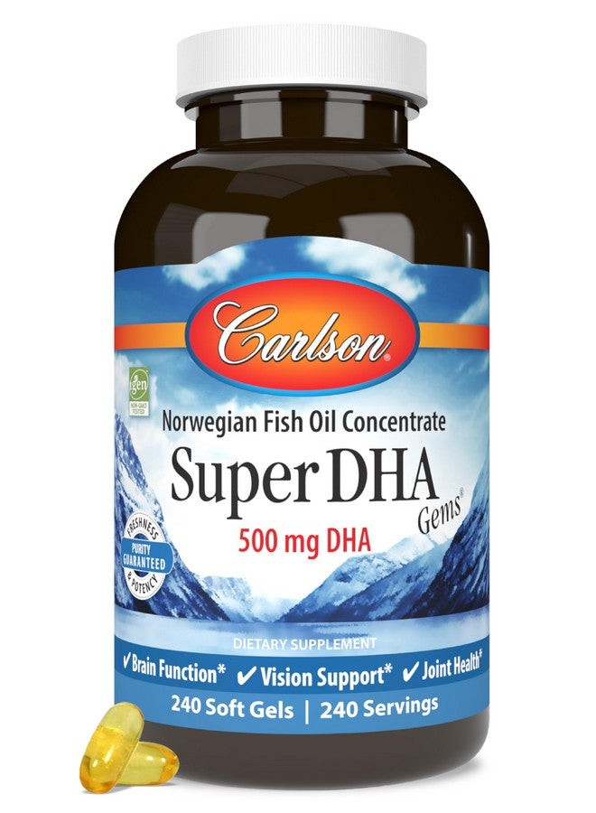 Carlson جواهر كارلسون سوبر DHA - 500 ملغ مكملات DHA، 640 ملغ أحماض دهنية، تركيز زيت السمك النرويجي، سمك مصطاد من البرية، كبسولات زيت السمك المستدام، 240 كبسولة لينة - Image 1
