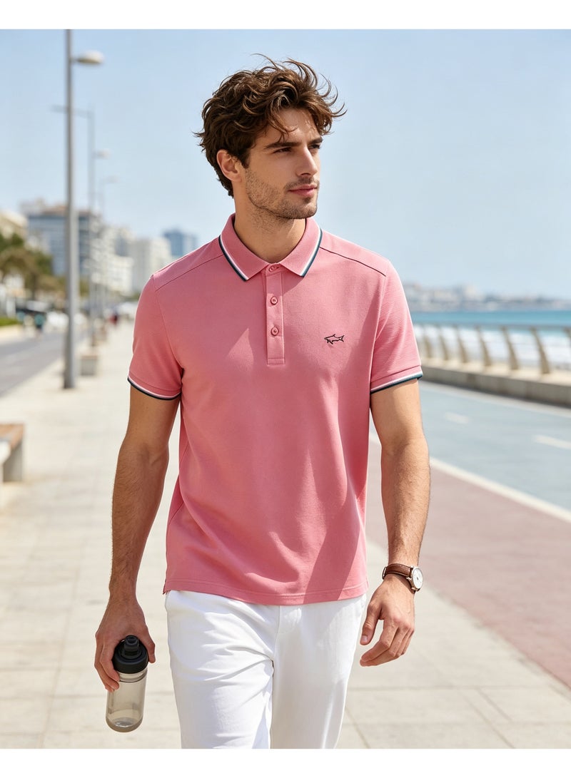 Paul & Shark بول أند شارك قميص بولو رجالي قصير الأكمام عصري، مقاس عادي للارتداء اليومي الصيفي - وردي - Image 3