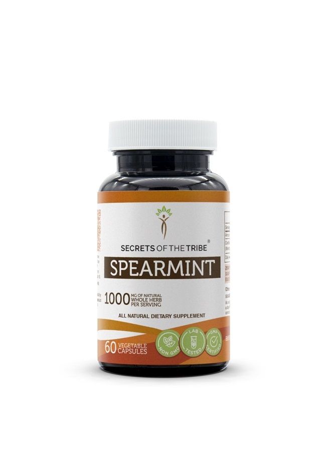 Secrets of the Tribe Spearmint Capsules 1000 mg Spearmint (Mentha spicata) Dried Leaf, Women's Hormone Support Supplement (60 Capsules) - Image 1