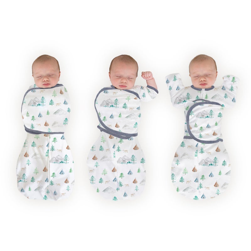 SwaddleDesigns 6-Way Omni Swaddle Sack Arms Up Swaddle for Newborn, More Options to Calm Moro Reflex, Improves Sleep, Transition Baby Sleep Sack, Small, 0-3 Mo, 6-12 lbs, Watercolor Mountains & Trees - Image 1
