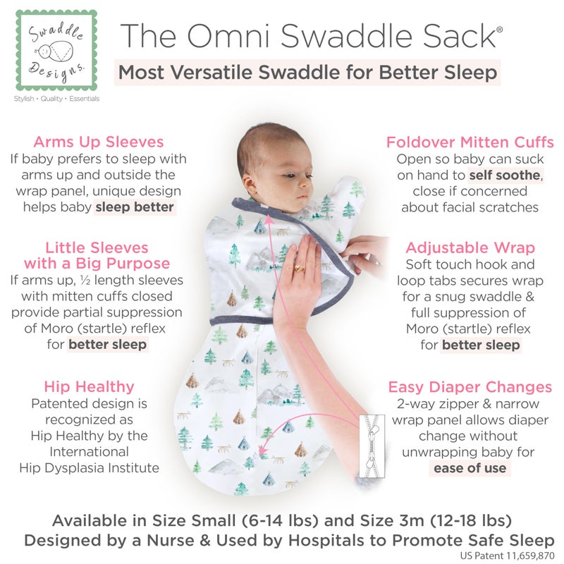 SwaddleDesigns 6-Way Omni Swaddle Sack Arms Up Swaddle for Newborn, More Options to Calm Moro Reflex, Improves Sleep, Transition Baby Sleep Sack, Small, 0-3 Mo, 6-12 lbs, Watercolor Mountains & Trees - Image 2