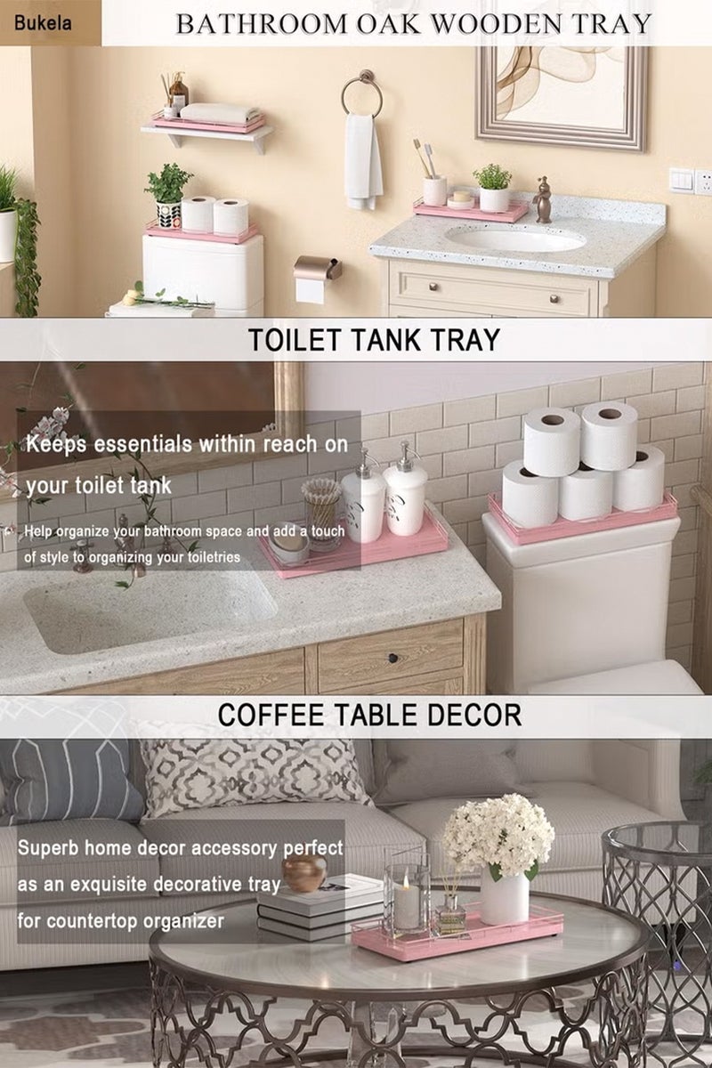 Bukela Oak Bathroom Tray for Counter, 11" Wooden Vanity Tray for Perfume Makeup Candle, Kitchen Sink Countertop Organizer for Soap Dispenser Sponge Holder, Toilet Tank Coffee Table Bar Tray - Image 3