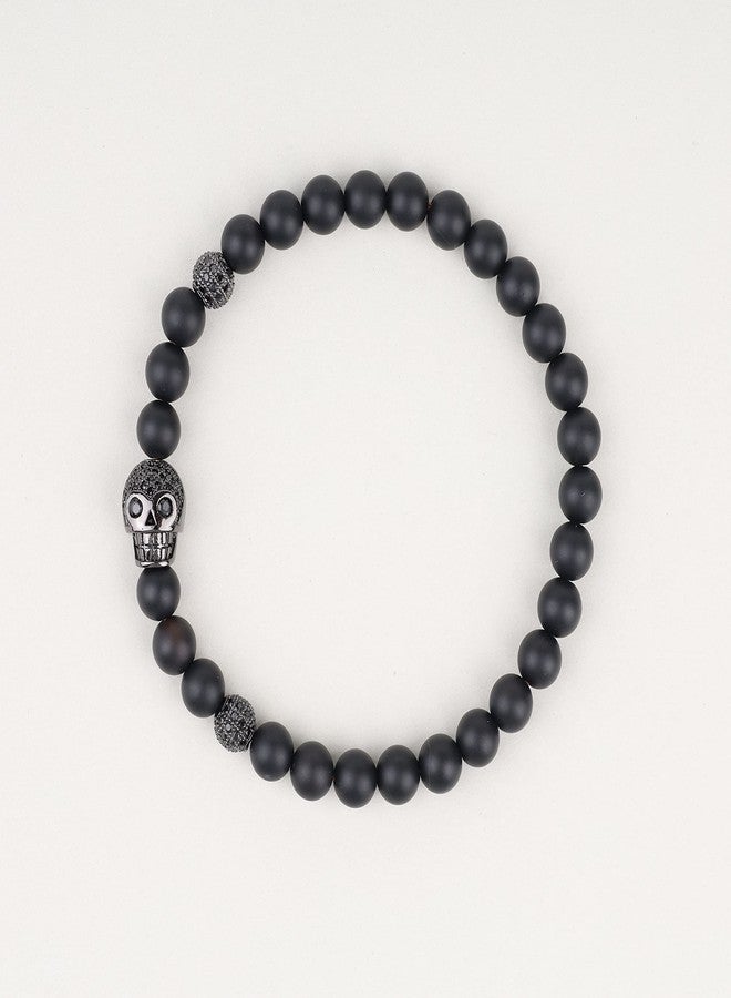 COAI CZ Pave Skull Charm Matte Onyx Stone Bracelets - Image 4