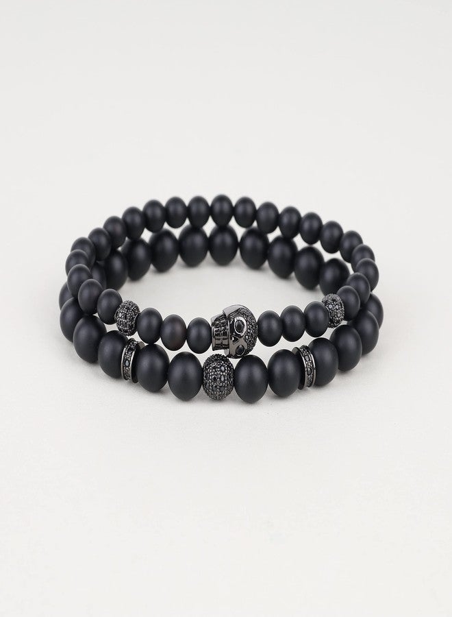 COAI CZ Pave Skull Charm Matte Onyx Stone Bracelets - Image 3