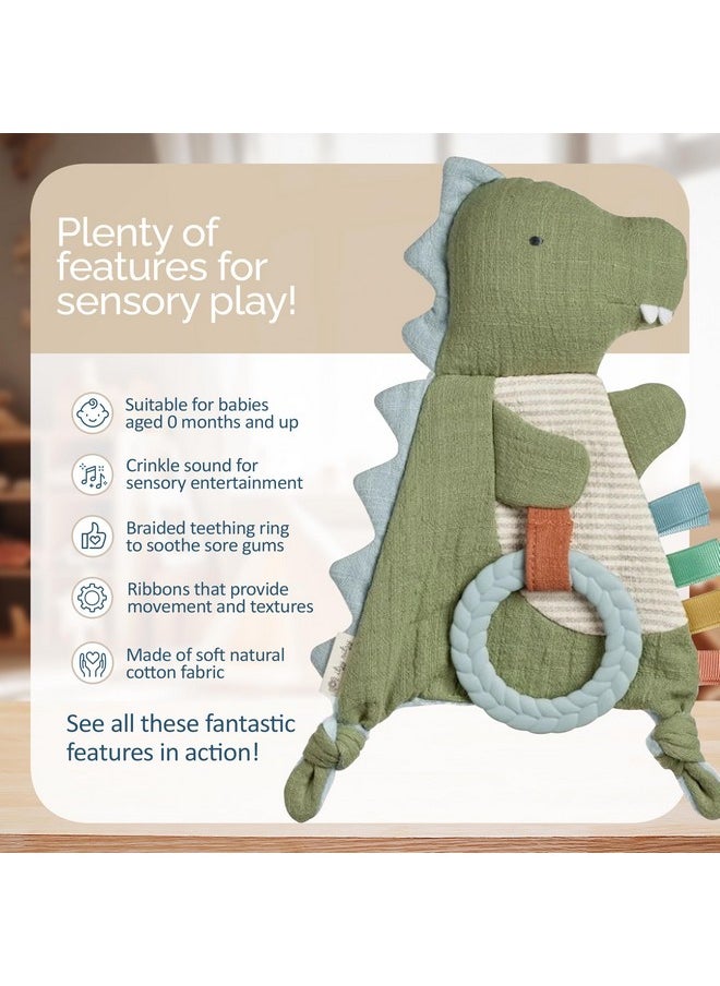 Itzy Ritzy Itzy Ritzy - Bitzy Crinkle Sensory Toy Dinosaur with Crinkle Sound for Babies & Toddlers - Features Soft Braided Teething Ring & Textured Ribbons, Designed for Ages 0 Months and Up, Dinosaur  - Image 3