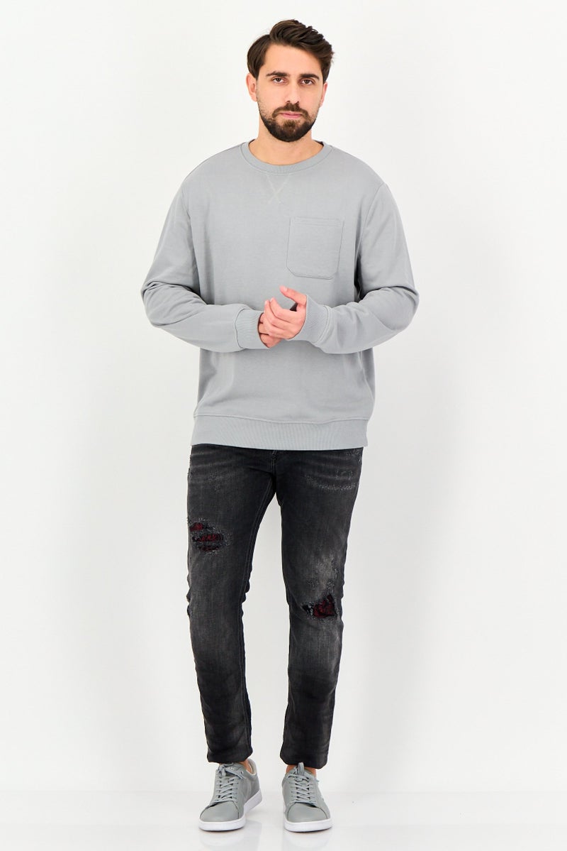 Threadbare Men Crew Neck Long Sleeve Plain Sweatshirt, Grey - Image 4
