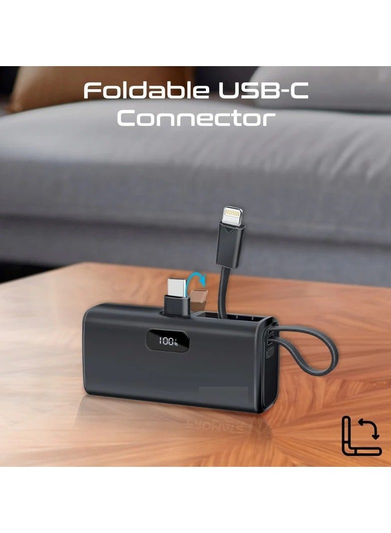 راكسوم بنك طاقة بحجم الجيب وشحن سريع مع موصل USB-C قابل للطي وكابل Lightning - Image 2