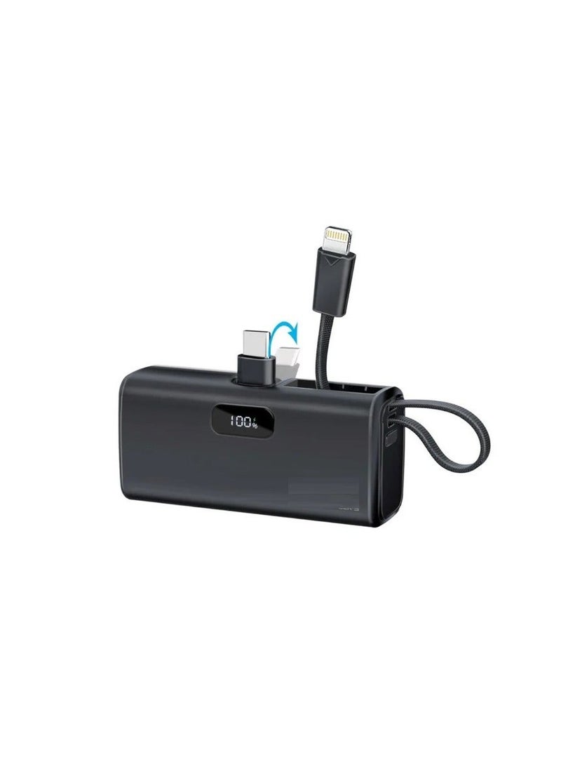 راكسوم بنك طاقة بحجم الجيب وشحن سريع مع موصل USB-C قابل للطي وكابل Lightning - Image 1