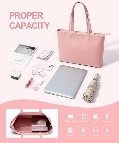 KALIDI FANCY FOREST KALIDI Tote Bag Zipper Shoulder Bag Faux Leather Purses for Women Casual Handbag Work Dating College, Pink - Image 4