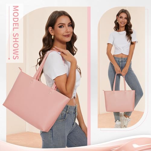 KALIDI FANCY FOREST KALIDI Tote Bag Zipper Shoulder Bag Faux Leather Purses for Women Casual Handbag Work Dating College, Pink - Image 2