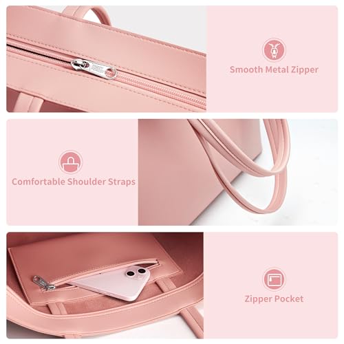 KALIDI FANCY FOREST KALIDI Tote Bag Zipper Shoulder Bag Faux Leather Purses for Women Casual Handbag Work Dating College, Pink - Image 5