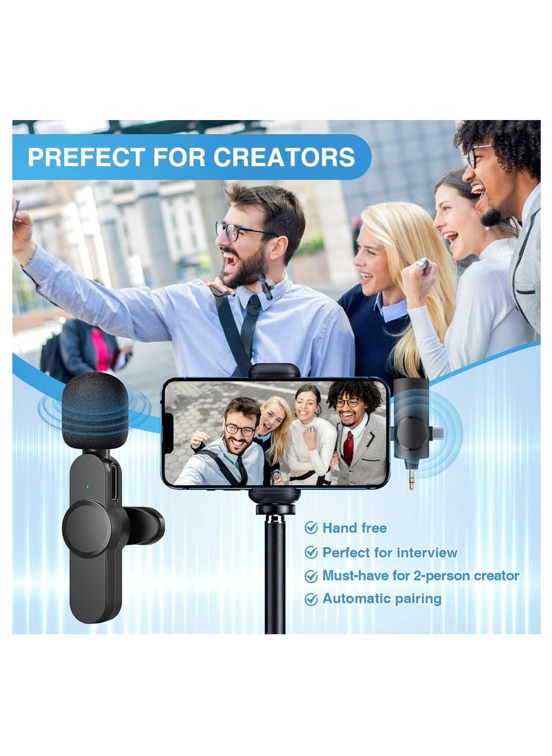 Wireless Lavalier Lapel Microphone for iPhone, iPad, Android, and Camera – Plug-and-Play, 7-Hour Long Working Time, High-Quality Audio for Interview, Video, Podcast, Vlog, YouTube, Portable, Easy to Use, Clear Sound for Creators