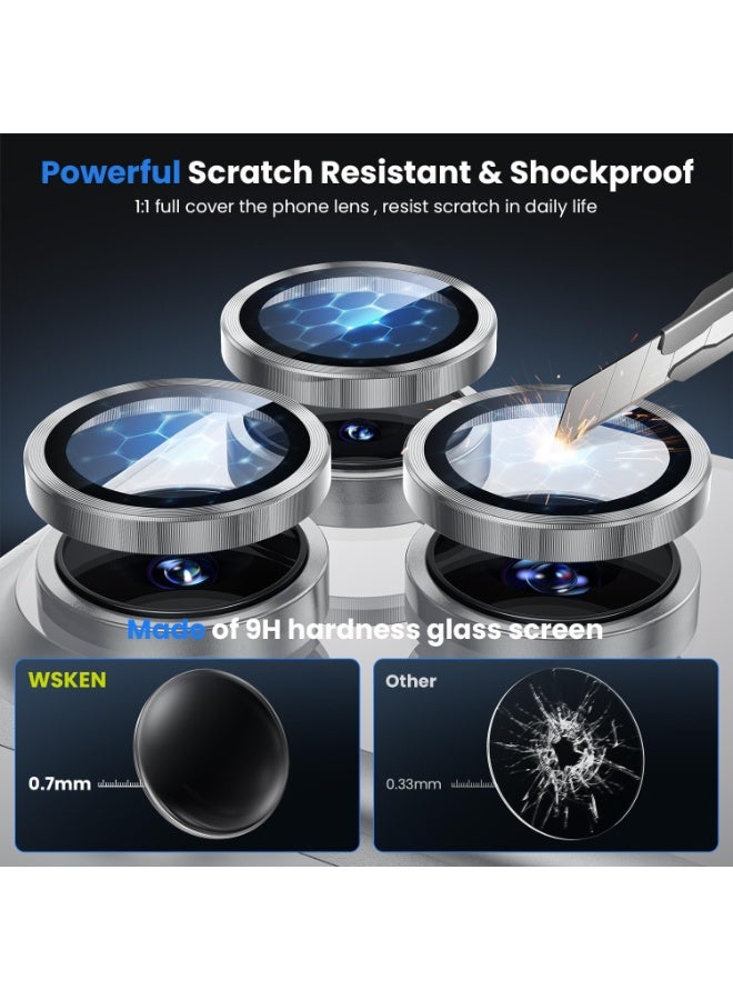ACLIX Camera Lens Protector - for 17 Pro Max, Shatterproof Ultra HD 9H Tempered Glass for iPhone Screen Metal Ring Cover Film,Anti-Fingerprint,Scratch Resistant, (Silver Titanium) - Image 2
