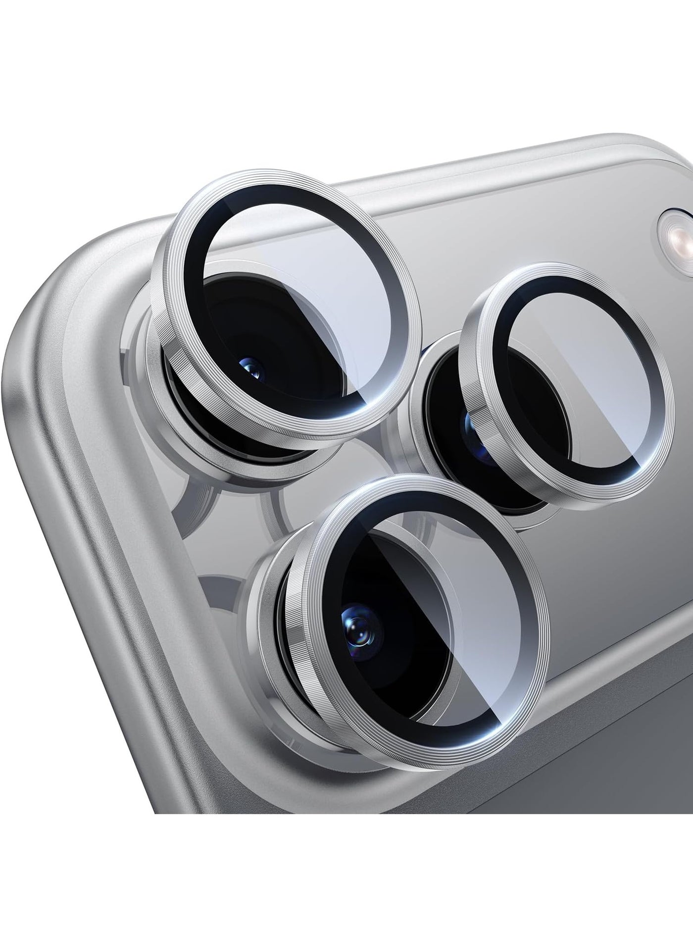 Camera Lens Protector - for 17 Pro Max, Shatterproof Ultra HD 9H Tempered Glass for iPhone Screen Metal Ring Cover Film,Anti-Fingerprint,Scratch Resistant, (Silver Titanium)