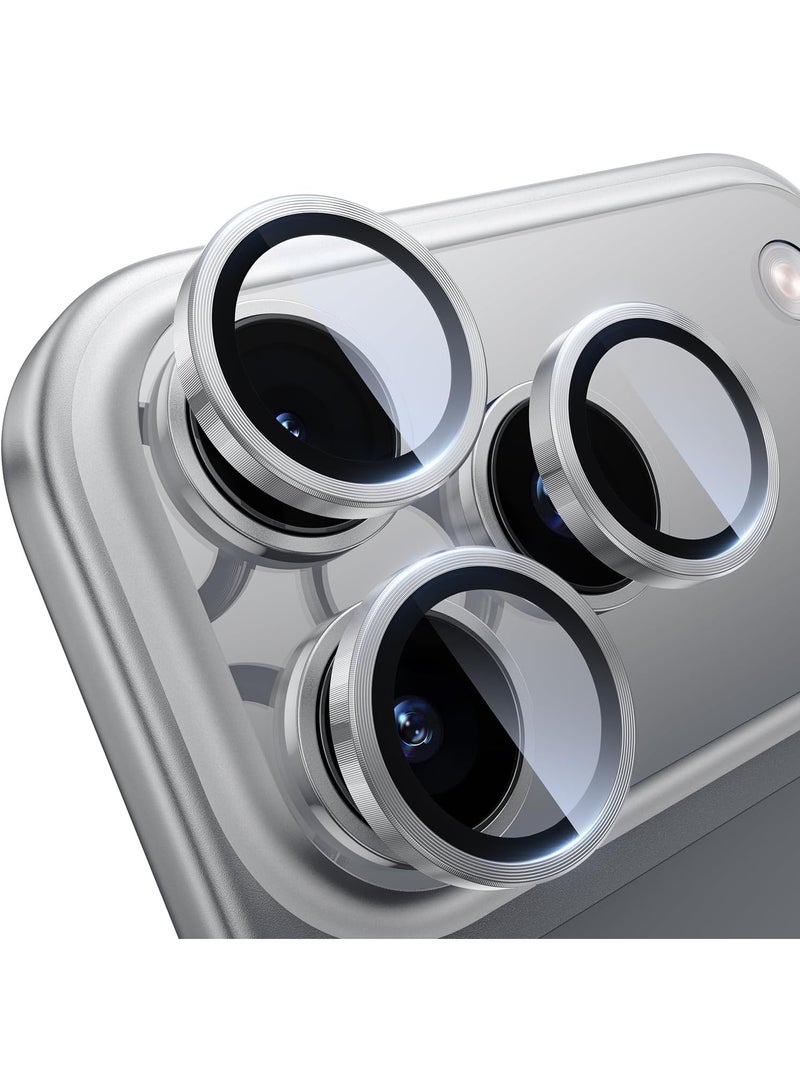 ACLIX Camera Lens Protector - for 17 Pro Max, Shatterproof Ultra HD 9H Tempered Glass for iPhone Screen Metal Ring Cover Film,Anti-Fingerprint,Scratch Resistant, (Silver Titanium) - Image 1