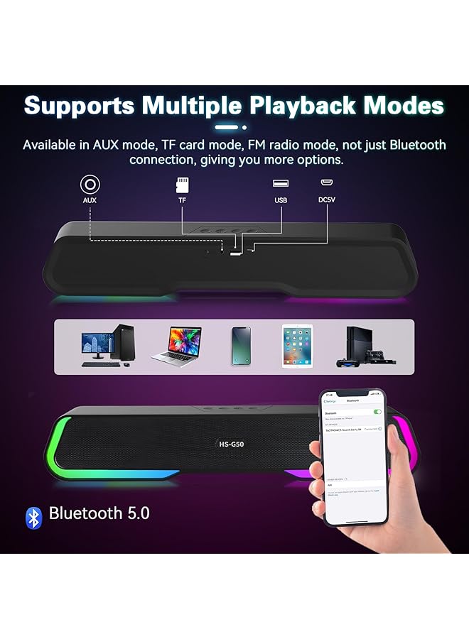 erorex Bluetooth Computer Speakers Rechargeable Desktop Soundbar Hifi Stereo Sound Bluetooth 5.0 Wired Dual Connection Rgb Lights Pc Speakers For Desktop Monitor Phone Pc Laptop Tablets  - Image 2