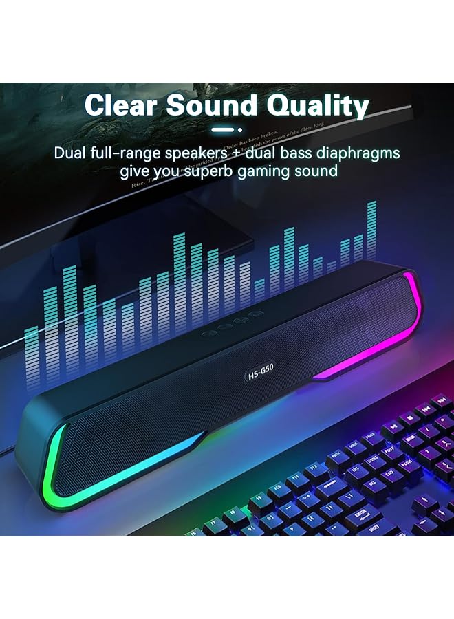 erorex Bluetooth Computer Speakers Rechargeable Desktop Soundbar Hifi Stereo Sound Bluetooth 5.0 Wired Dual Connection Rgb Lights Pc Speakers For Desktop Monitor Phone Pc Laptop Tablets  - Image 1