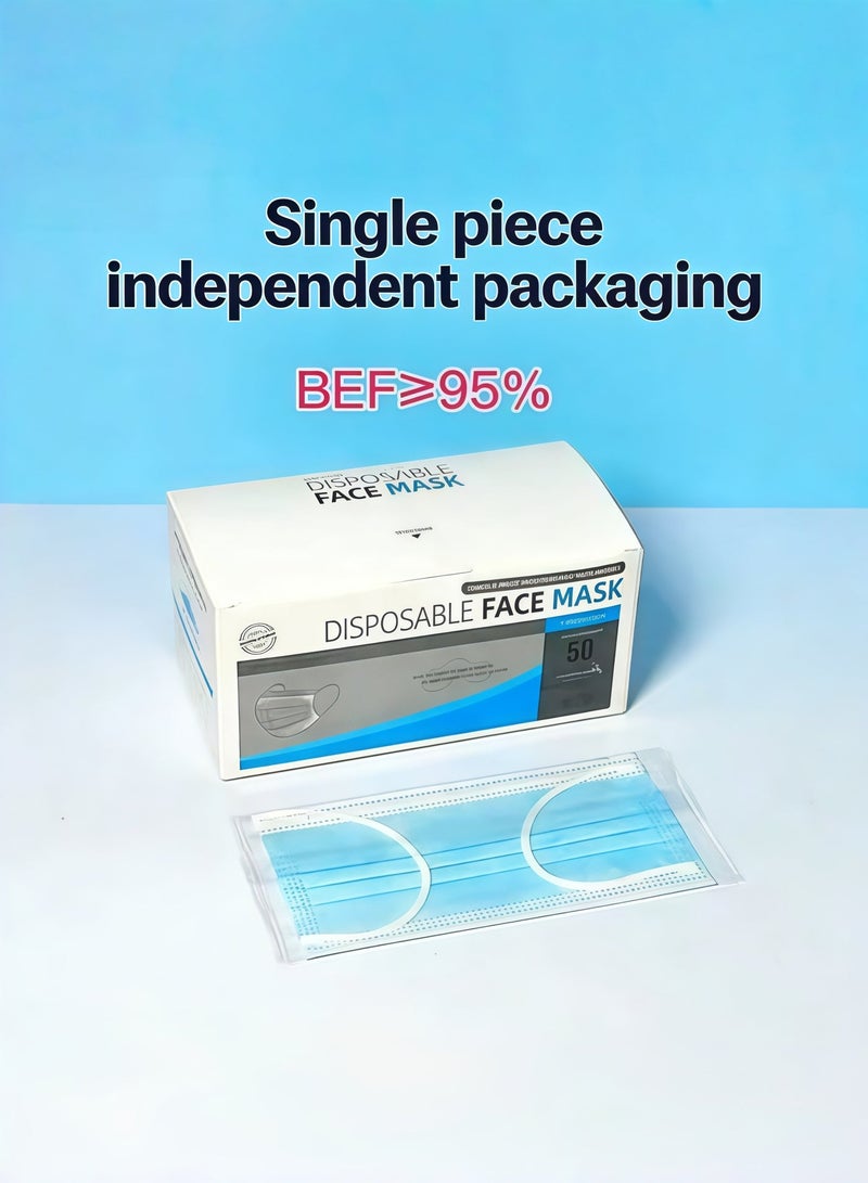 مجموعة 200 كمامة одноاستخدام مع حلقات أذن مرنة - تعبئة منفردة - مُحجوة في علبة - Image 1