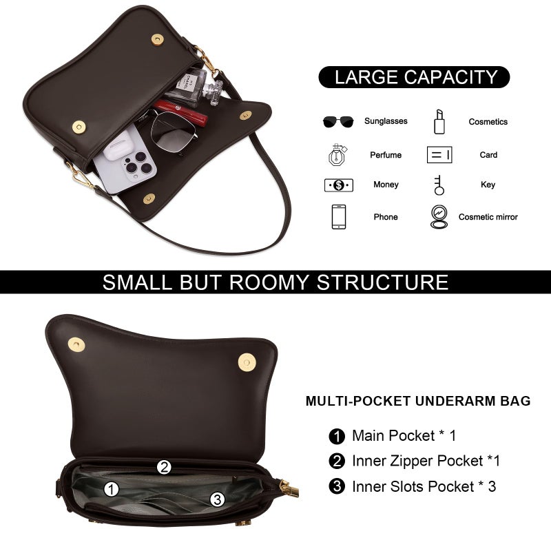 KKXIU Shoulder Bag for Women Small Clutch Purses Cute Hobo Handbag Trendy Underarm Bag-Coffee - Image 4