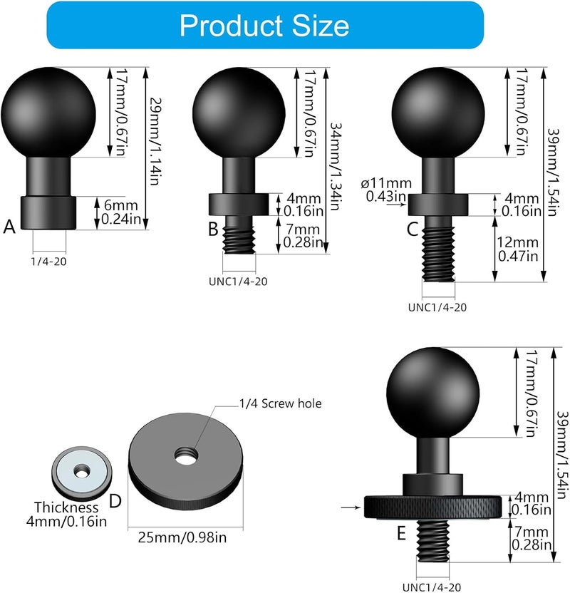 Universal 17 mm Ball Head Tripod Adapter with 1/4 Inch Male Thread Mount for Phone Camera Accessories Tripod Adapter Mount - Image 3