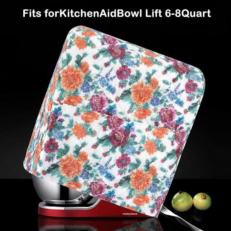 TUYUU غطاء خلاط ثابت مع جيب، أغطية خلاط مطبوعة بنقشة بيزلي الجميلة متوافقة مع خلاطات Kitchenaid/Hamilton سعة 6-8 كوارت / موديلات الرأس المائل ورفع الوعاء (زهور #5) - Image 3
