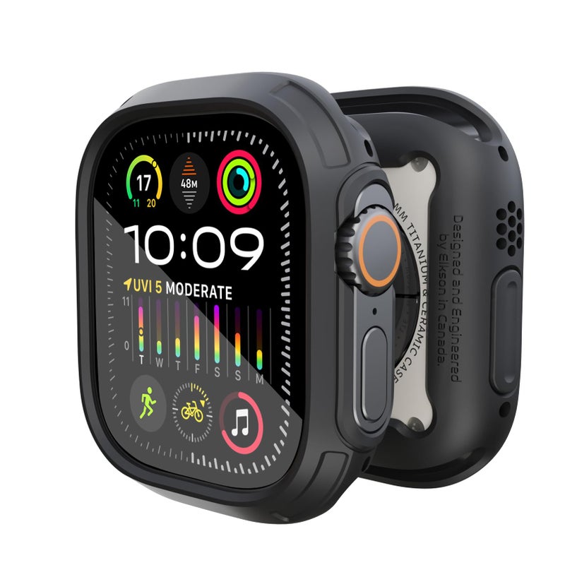 Elkson Made for Apple Watch Ultra 2 1 Bumper Case Screen Protector Kit 49mm Quattro Max Series Rugged, Military-Grade Durable Flexible Shockproof Protective Cover w/Tempered Glass for iWatch, Black - Image 1