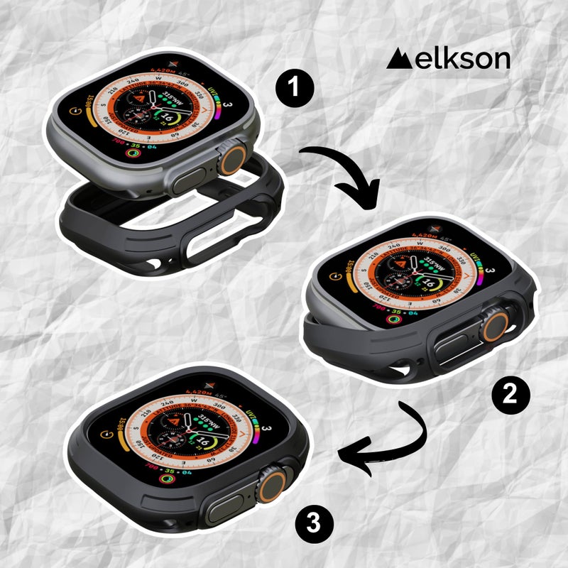 Elkson Made for Apple Watch Ultra 2 1 Bumper Case Screen Protector Kit 49mm Quattro Max Series Rugged, Military-Grade Durable Flexible Shockproof Protective Cover w/Tempered Glass for iWatch, Black - Image 3