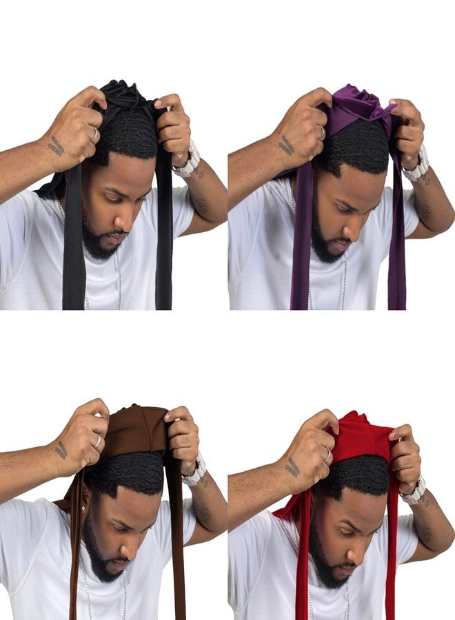ForceWave Velvet Durags for Men Premium Du Rags Pack of 4 for Men Women with Long Tail and Wide Strap - Image 4
