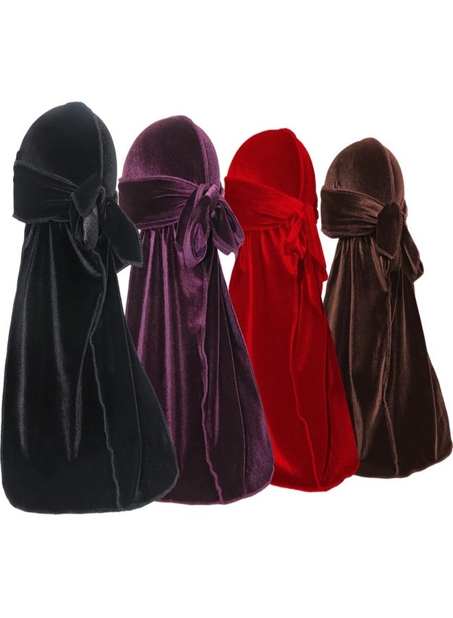 ForceWave Velvet Durags for Men Premium Du Rags Pack of 4 for Men Women with Long Tail and Wide Strap - Image 1