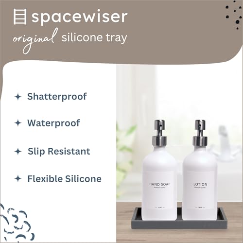 Spacewiser Countertop and Vanity Tray - Small 7.7" Silicone Tray for Soap Dispenser Bottles, Bathroom Trays, Kitchen Sink Soap Trays, Sink Caddy Kitchen Sinks Organizer, Soaps Dish & Sponge Holder Mat - Image 2