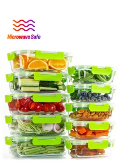 TYCOM Glass Meal Prep Containers 10 Pieces Rectangle Glass Food Storage Containers with Lids Glass Lunch Box Portion Control Airtight Glass Bento Box Lunch Containers 10P Rectangle Green.  - Image 1