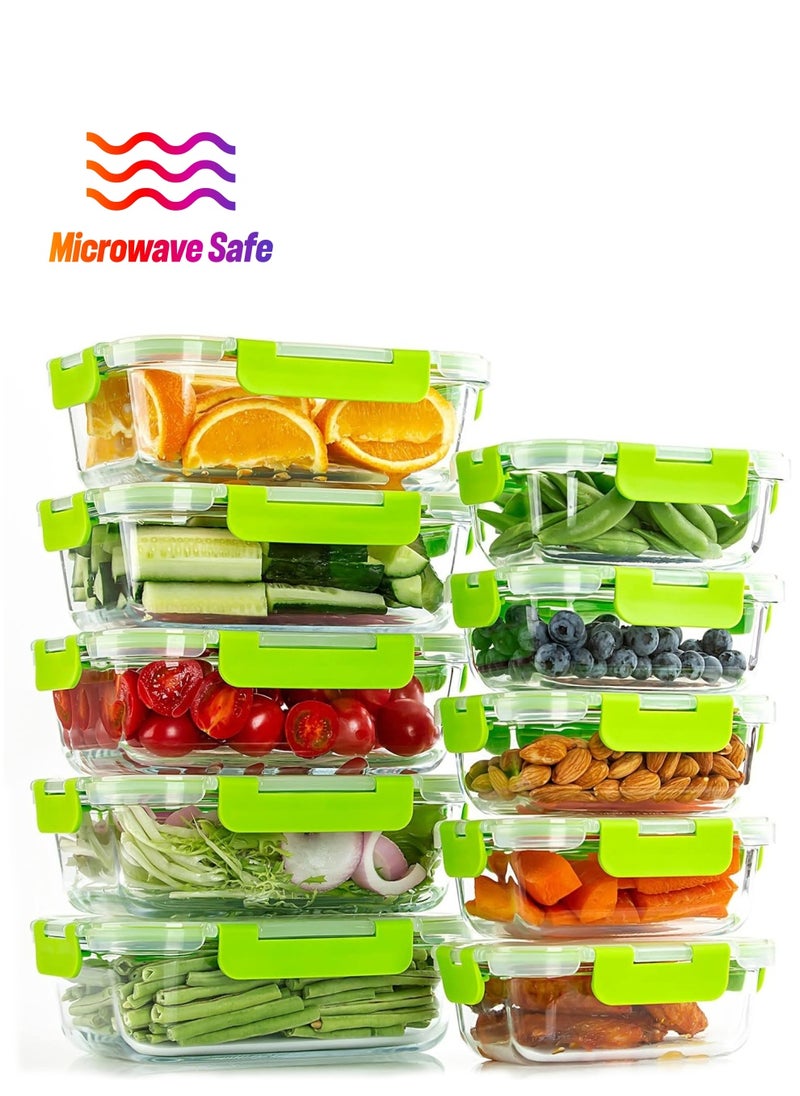 TYCOM Glass Meal Prep Containers 10 Pieces Rectangle Glass Food Storage Containers with Lids Glass Lunch Box Portion Control Airtight Glass Bento Box Lunch Containers 10P Rectangle Green.  - Image 1