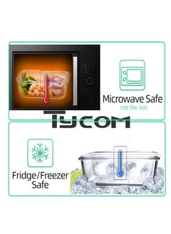 TYCOM Glass Meal Prep Containers 10 Pieces Rectangle Glass Food Storage Containers with Lids Glass Lunch Box Portion Control Airtight Glass Bento Box Lunch Containers 10P Rectangle Green.  - Image 3