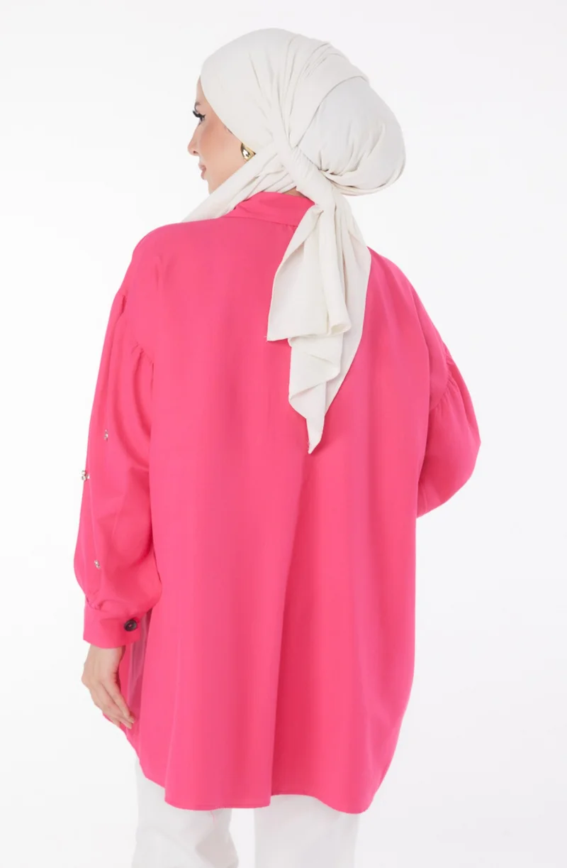 Tofisa Plain Shirt Collar Women's Fuchsia Tunic - 13022