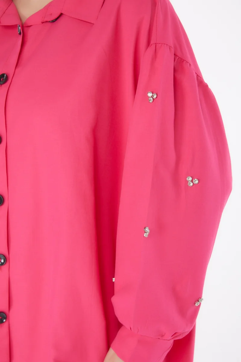 Tofisa Plain Shirt Collar Women's Fuchsia Tunic - 13022